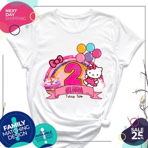 Hello Cat Birthday Shirt | Custom Kitty Shirt | Birthday Girl Party Shirt | Personalized Birthday Girl Shirt | Kawaii Shirt | Lovely Cat Tee