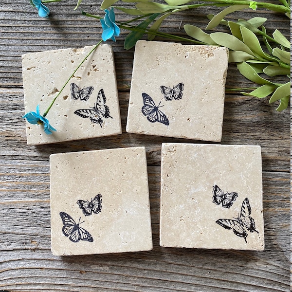 Butterflies Stone Coasters with cork backing