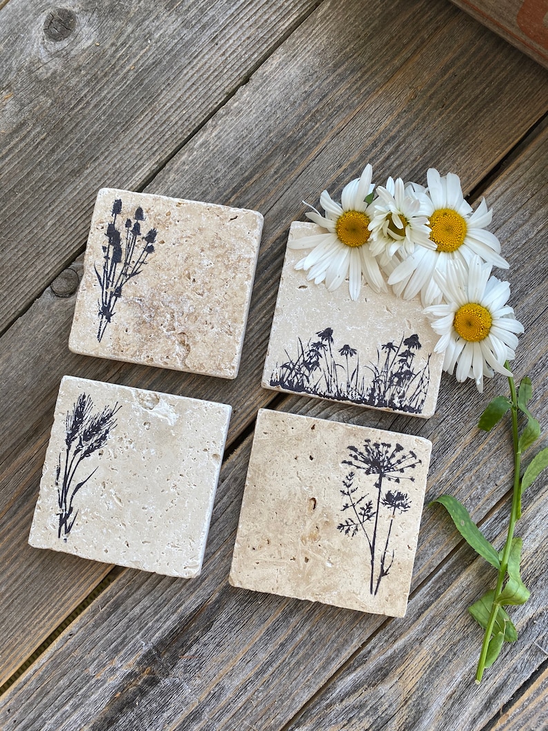 Wildflower coasters with cork backing image 1