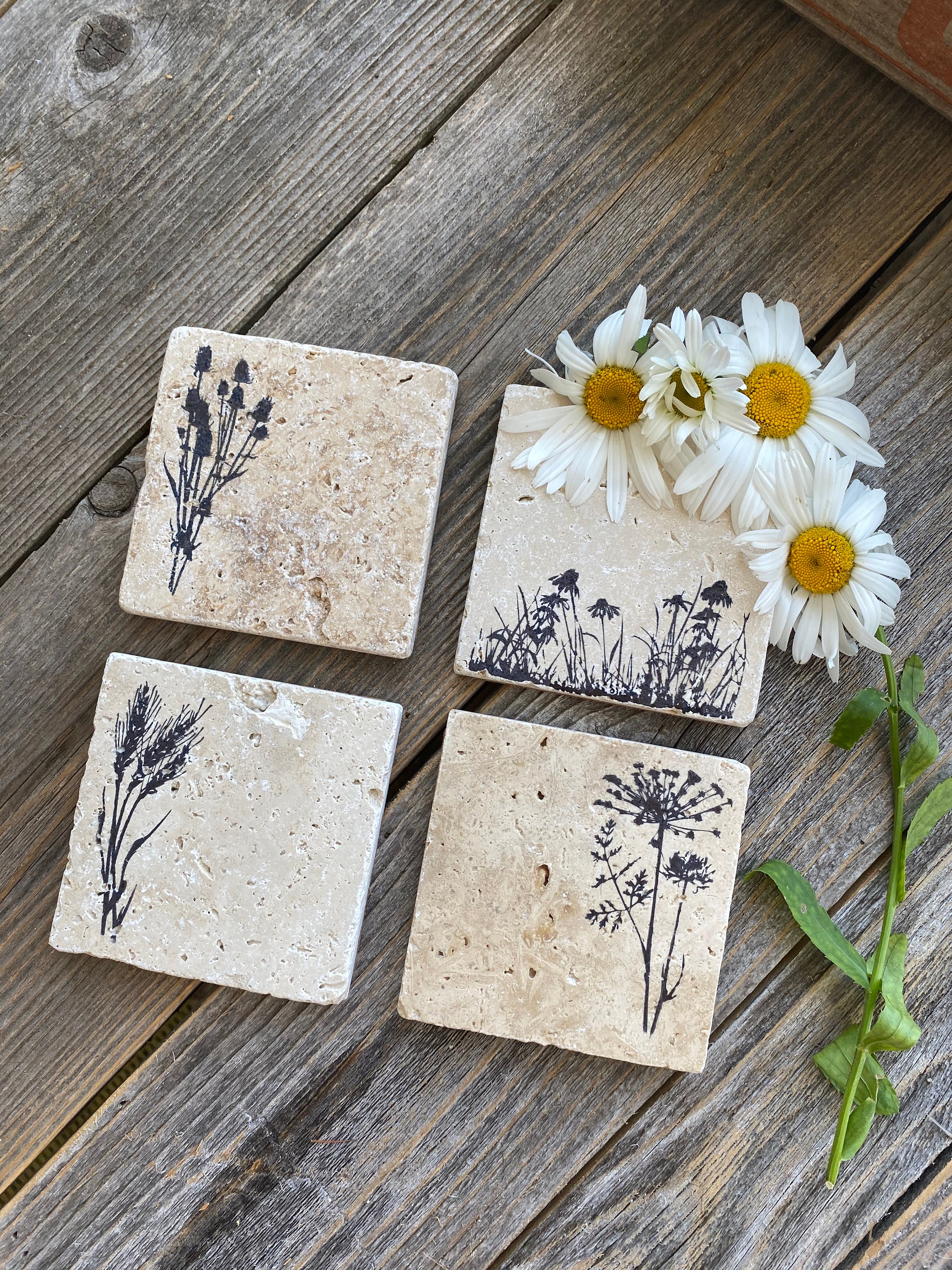 Wildflower coasters with cork backing