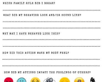 Behavior Reflection Sheet | Behavior Think Sheet- for kids, children, teens