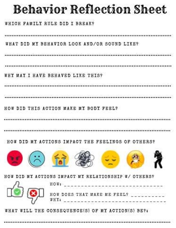 Behavior Reflection Sheet | Behavior Think Sheet- for kids, children, teens