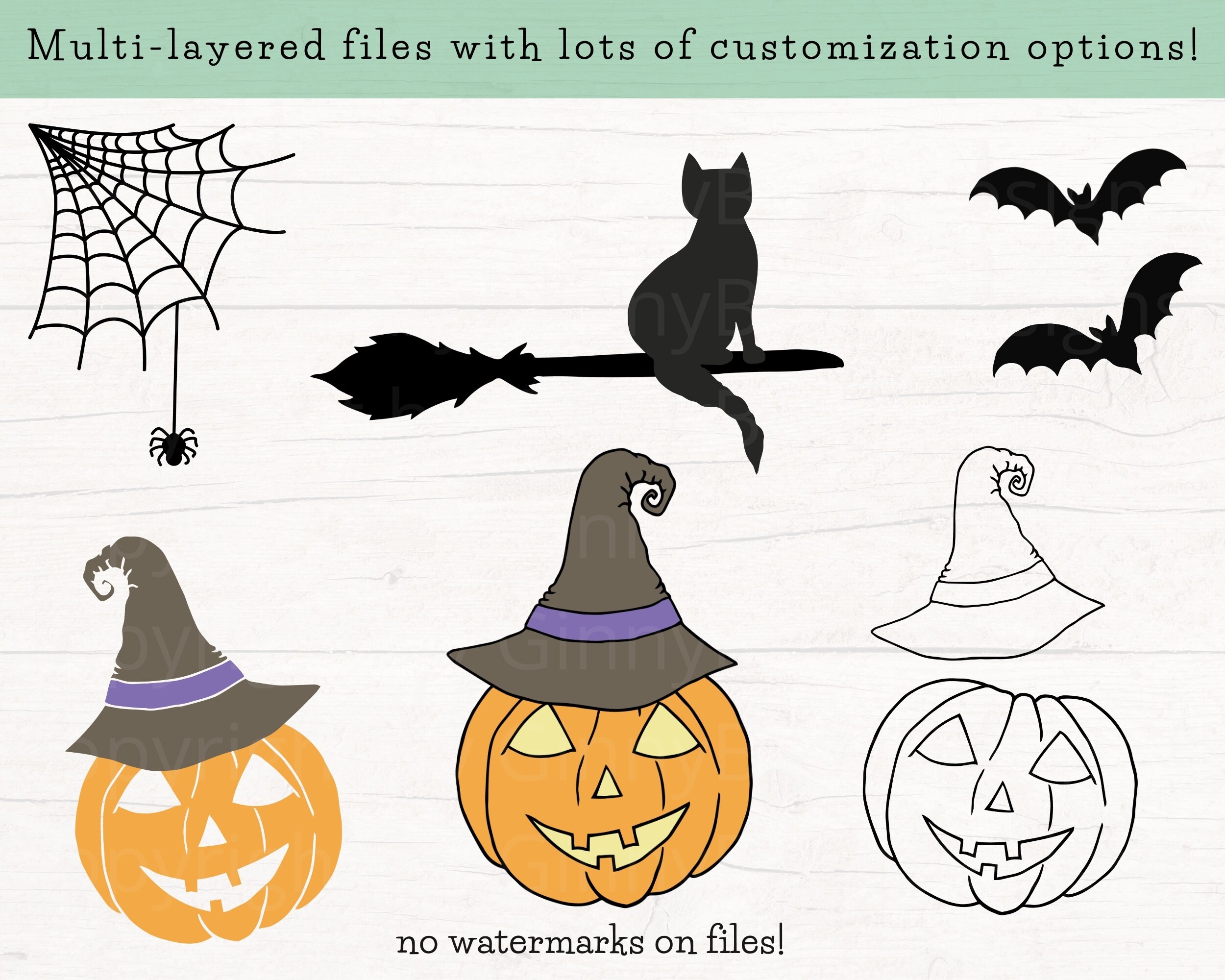 Hand Drawn Halloween SVG Bundle, Halloween Clipart, Pumpkin SVG, Witch ...