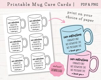 Printable Mug Care Instructions, Cup Care Cards, Vinyl Products Care Card printable, Small Business Templates, PDF PNG Digital Download