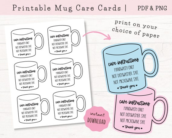 Printable Mug Care Instructions Cup Care Cards Vinyl | Etsy