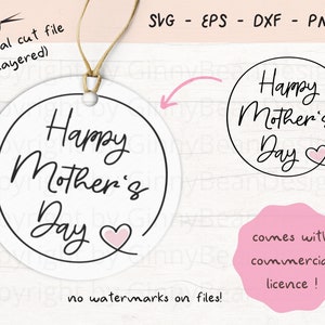 Happy Mothers Day SVG, Minimalist Mothers Day Sticker PNG, Mothers Day round Gift Tag Download, Cut Files Download, svg png dxf eps