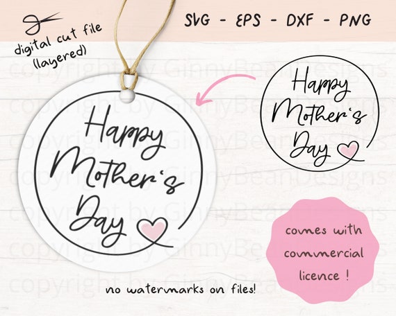 Happy Mothers Day SVG, Minimalist Mothers Day Sticker PNG, Mothers Day round Gift Tag Download, Cut Files Download, svg png dxf eps