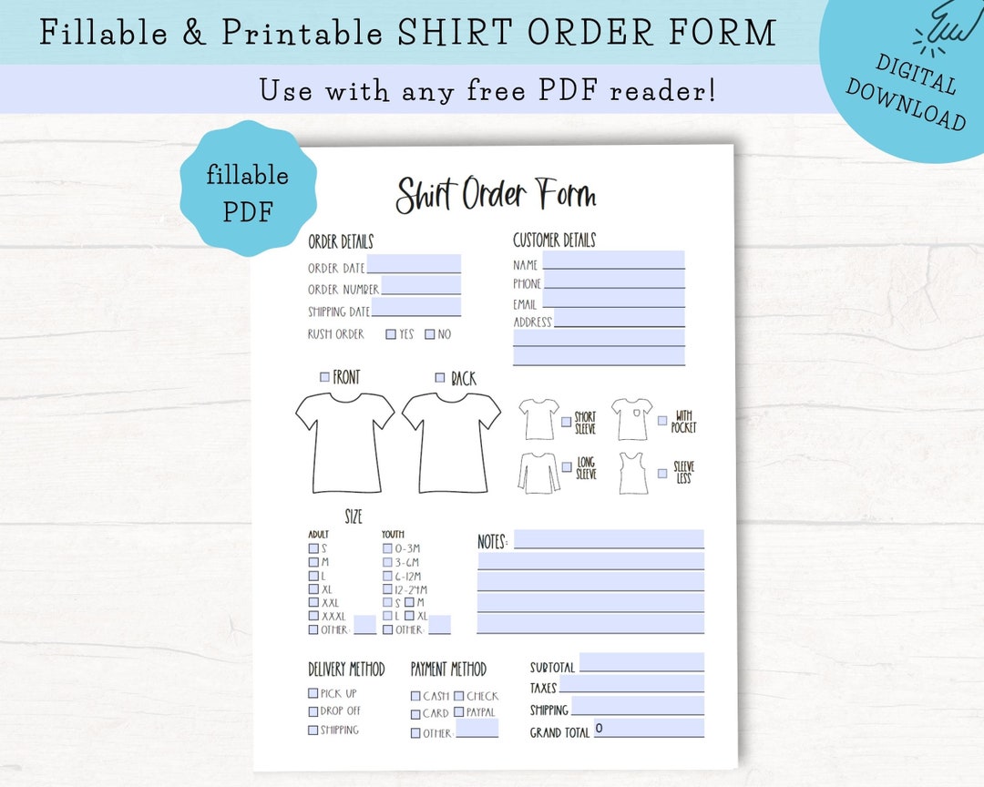 Editable Shirt Order Form, Sweater Order Form, Tank Top Order Form, T Editable Shirt Order Form, Sweater Order Form, Tank Top Order Form, T
