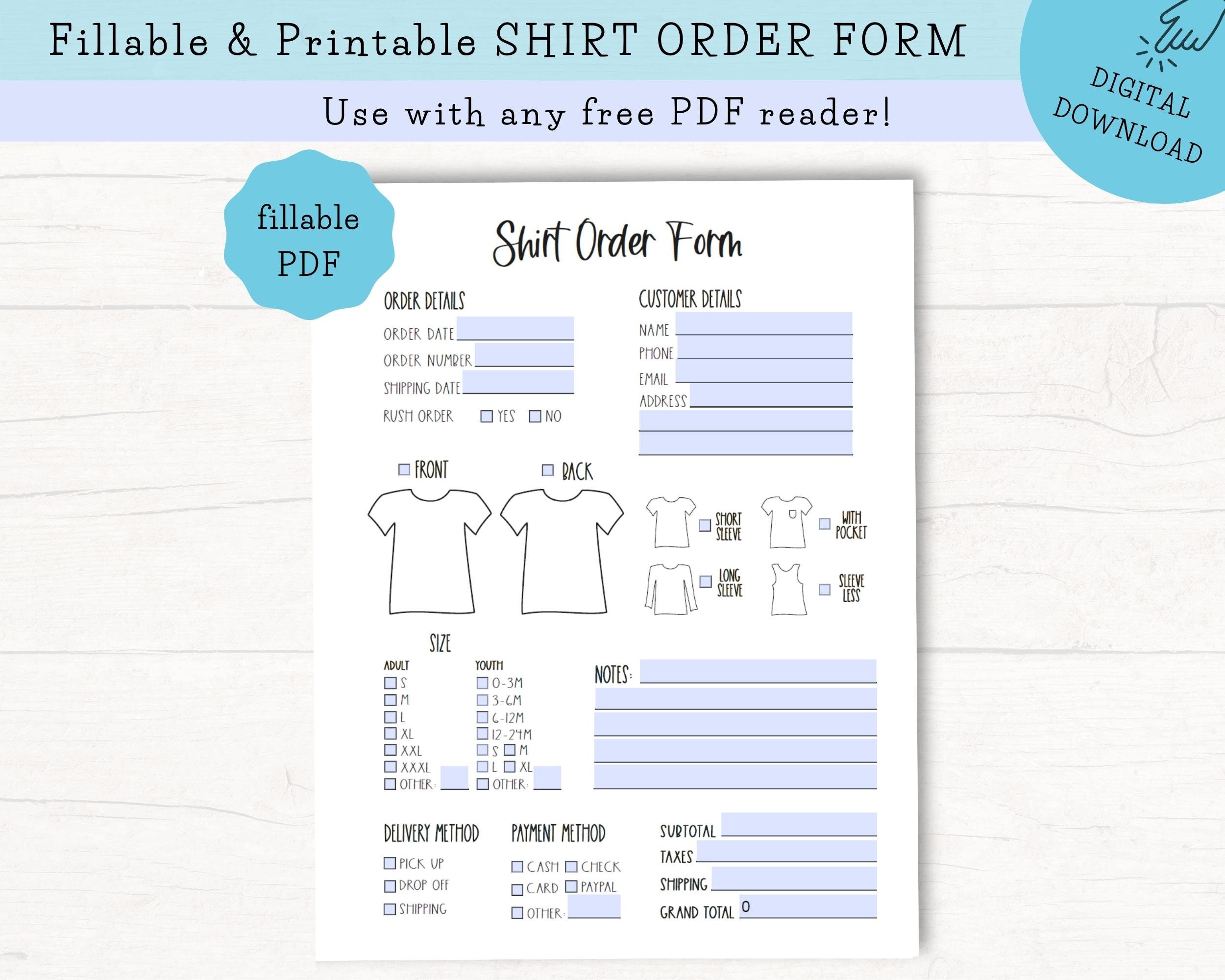 Editable Shirt Order Form, Sweater Order Form, Tank Top Order Form, T Editable Shirt Order Form, Sweater Order Form, Tank Top Order Form, T