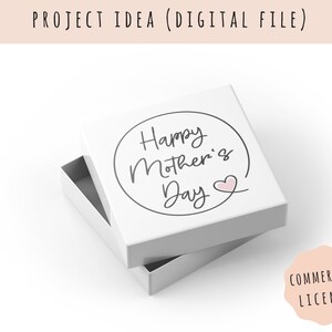 May include: White gift box with a circle design that says "Happy Mother's Day" with a pink heart. The box is open and the lid is tilted to the side.