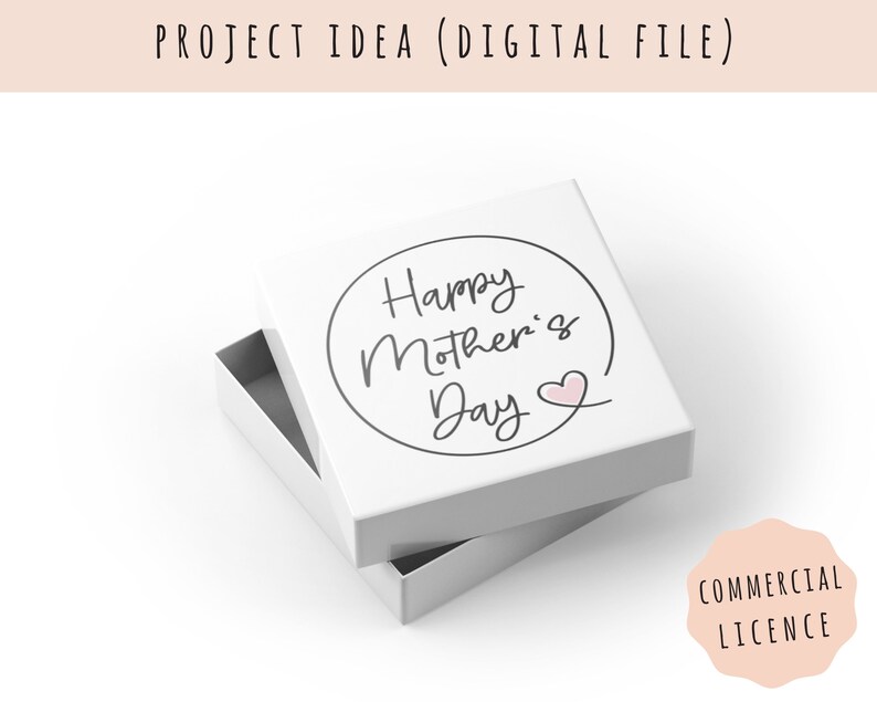 May include: White gift box with a circle design that says "Happy Mother's Day" with a pink heart. The box is open and the lid is tilted to the side.