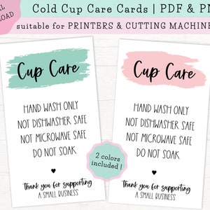 50 Tumbler Care cards, Tumbler Care Instructions, Tumbler care and cleaning  cards, cup care instructions