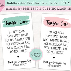 Sublimation Tumbler Care Cards printable, Tumbler Care Instructions Download, Rectangular Cards, Ready to Print PDF, Print and Cut PNG