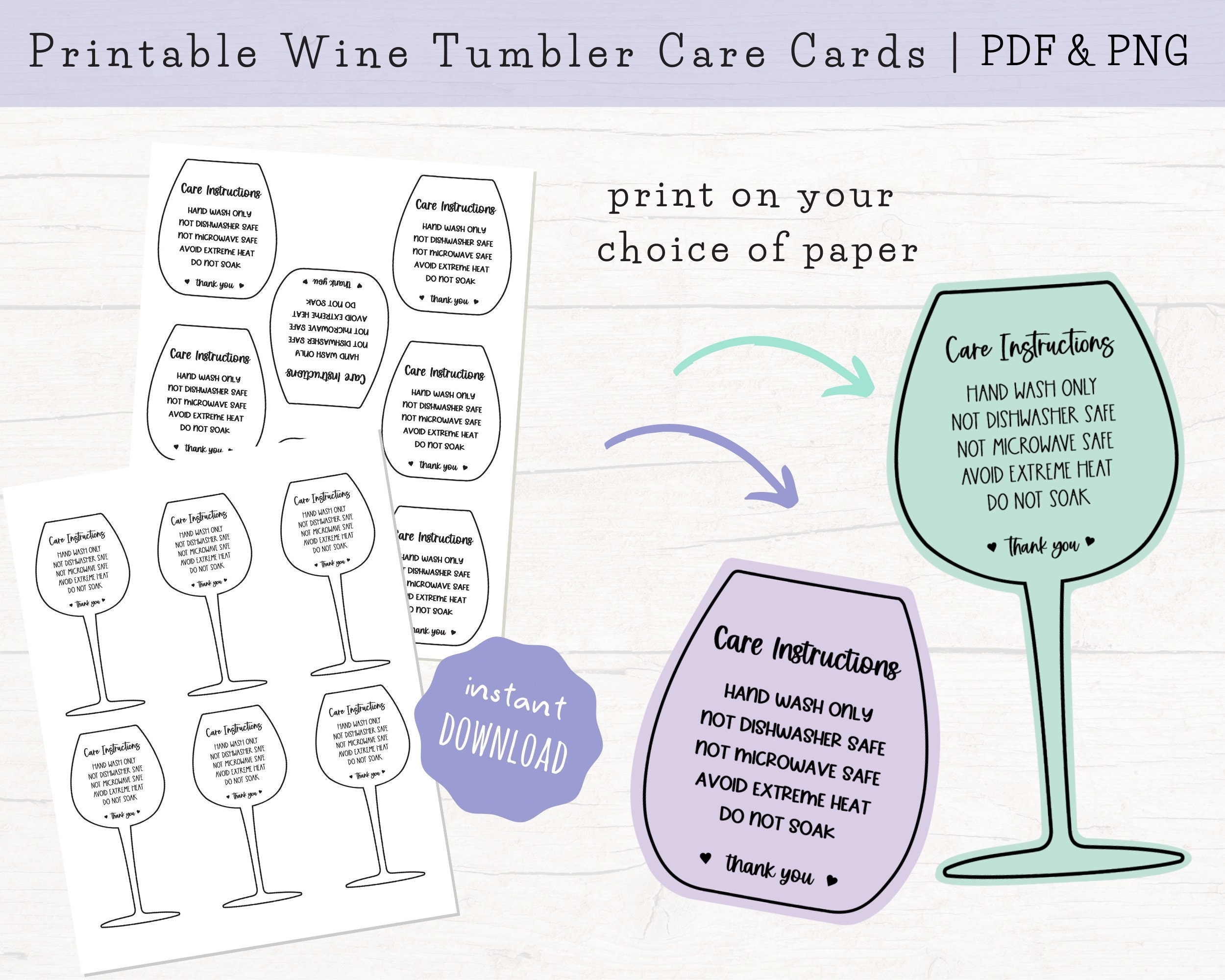 Printable Wine Glass Care Cards Wine Glass Care Instructions Etsy