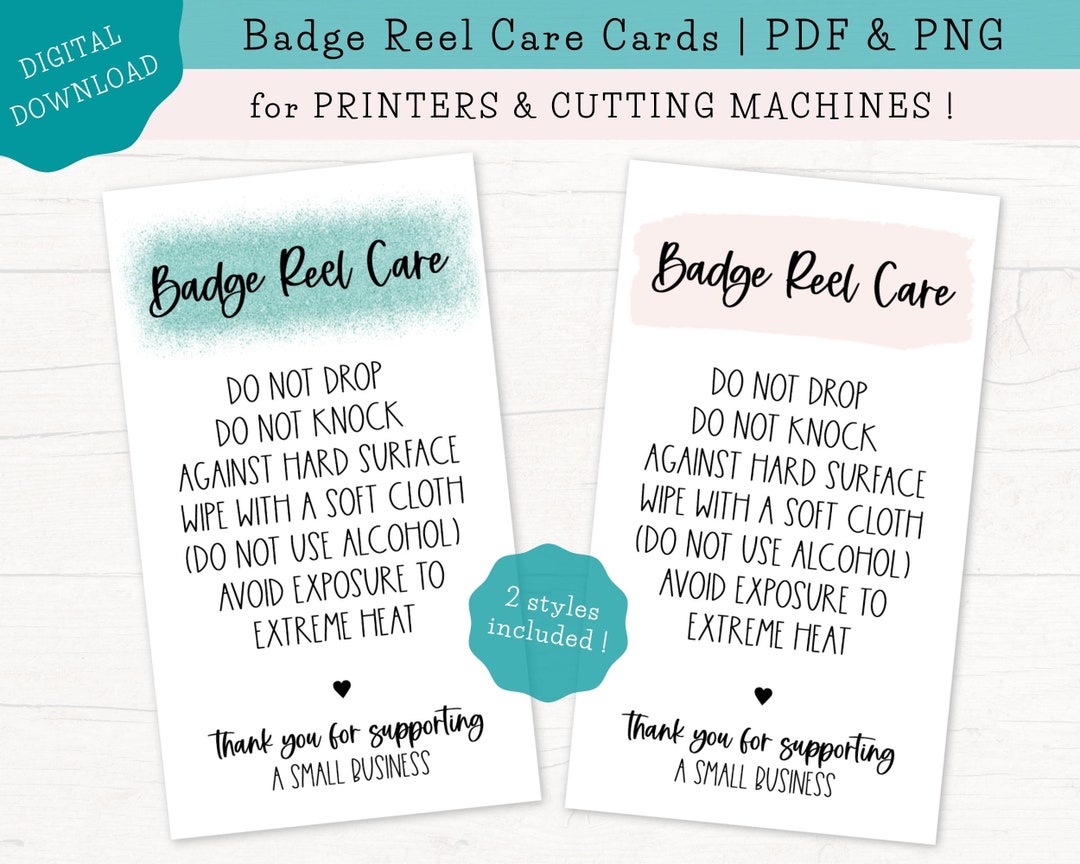 Badge Reel Care Cards, Badge Reel Care Instructions, Ready to