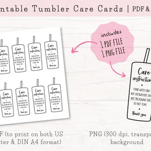 Printable Tumbler Care Cards, Skinny Tumbler Care Instructions, Cold Cup Care Cards, Cup Care Cards Download, PDF & PNG image 2