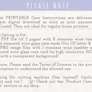 Printable Wine Glass Care Cards, Wine Glass Care Instructions, Wine ...