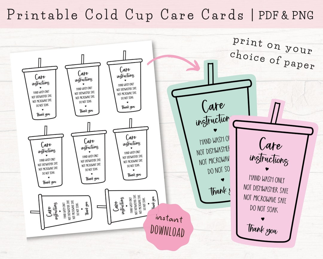 Cold Cup Printable Care Cards - Printable Care Instructions, Print and –  TheCraftyDrunkCo