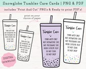 Snowglobe Tumbler Care Cards DOWNLOAD, Cold Cup Care Cards, Tumbler Care Instructions printable, Ready to Print, Print and Cut, PDF & PNG