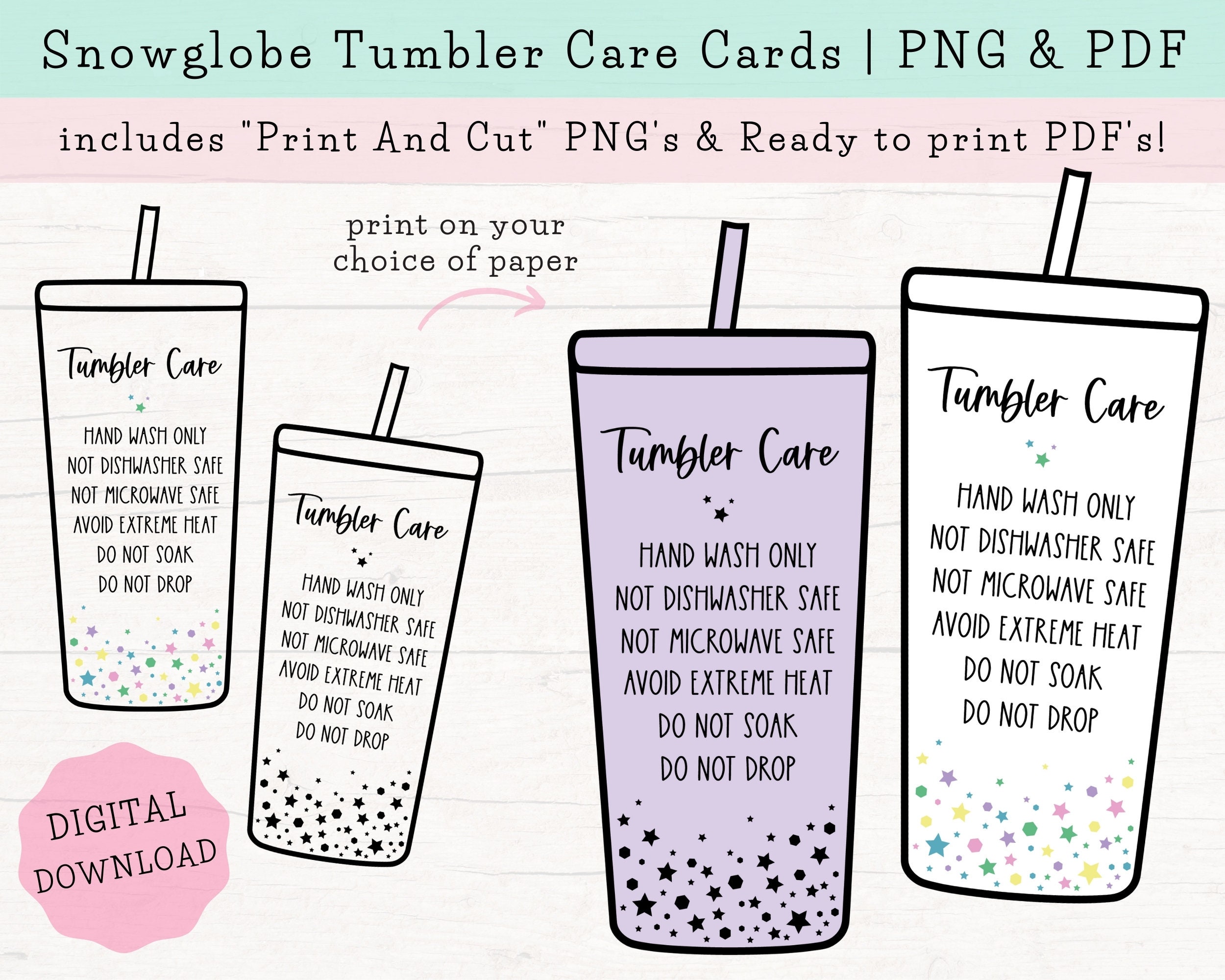 Snowglobe Tumbler Care Cards DOWNLOAD, Cold Cup Care Cards, Tumbler Care  Instructions Printable, Ready to Print, Print and Cut, PDF & PNG 