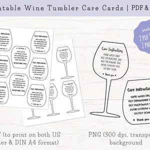 Printable Wine Glass Care Cards, Wine Glass Care Instructions, Wine ...
