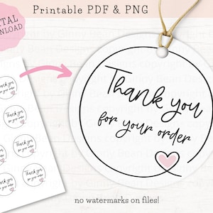 Thank You for your Order Tags PRINTABLE, Thank You for your Order Cards, Thank You Business Sticker PNG PDF, Small Business Tags Round 2"x2"