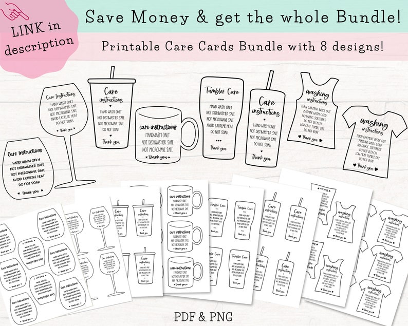 Printable Tumbler Care Cards, Skinny Tumbler Care Instructions, Cold Cup Care Cards, Cup Care Cards Download, PDF & PNG image 4