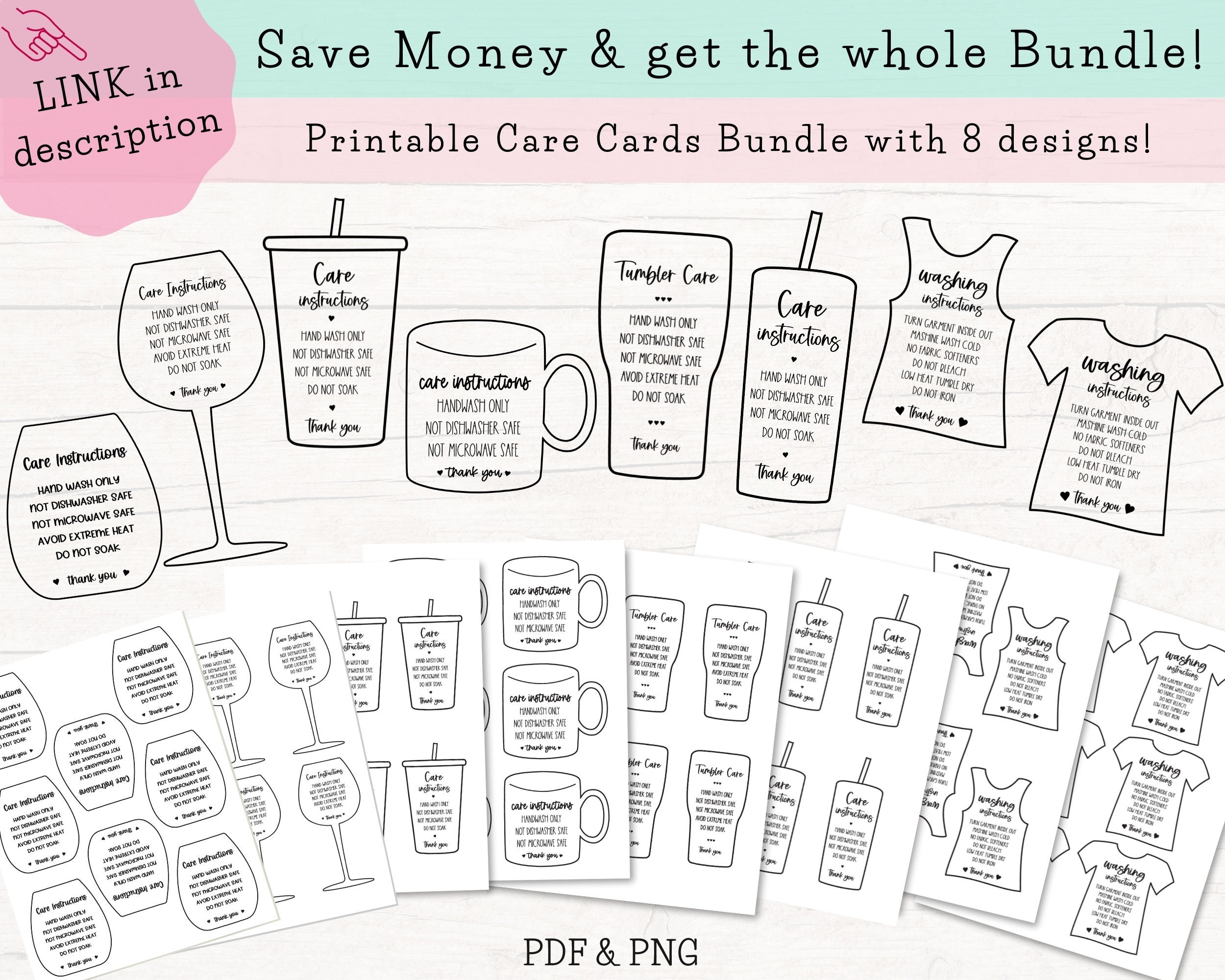 Printable Tumbler Care Cards, Skinny Tumbler Care Instructions, Cold ...