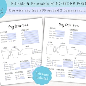 Mug Order Forms Editable, Tea Mug Order Form, Coffee Mug Order Form, Small Business Order Templates, Editable Templates, Fillable PDF