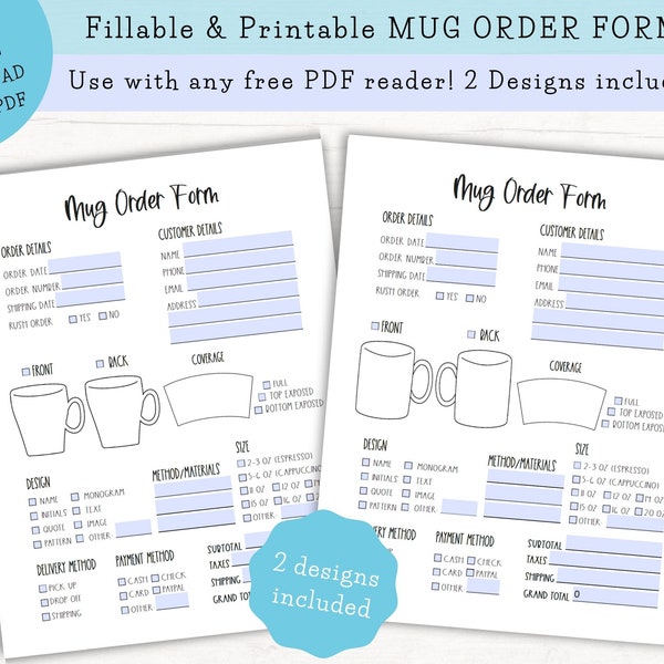 Mug Order Forms Editable, Tea Mug Order Form, Coffee Mug Order Form, Small Business Order Templates, Editable Templates, Fillable PDF