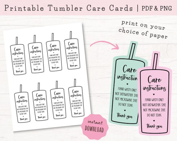 Printable Tumbler Care Cards Skinny Tumbler Care - Etsy