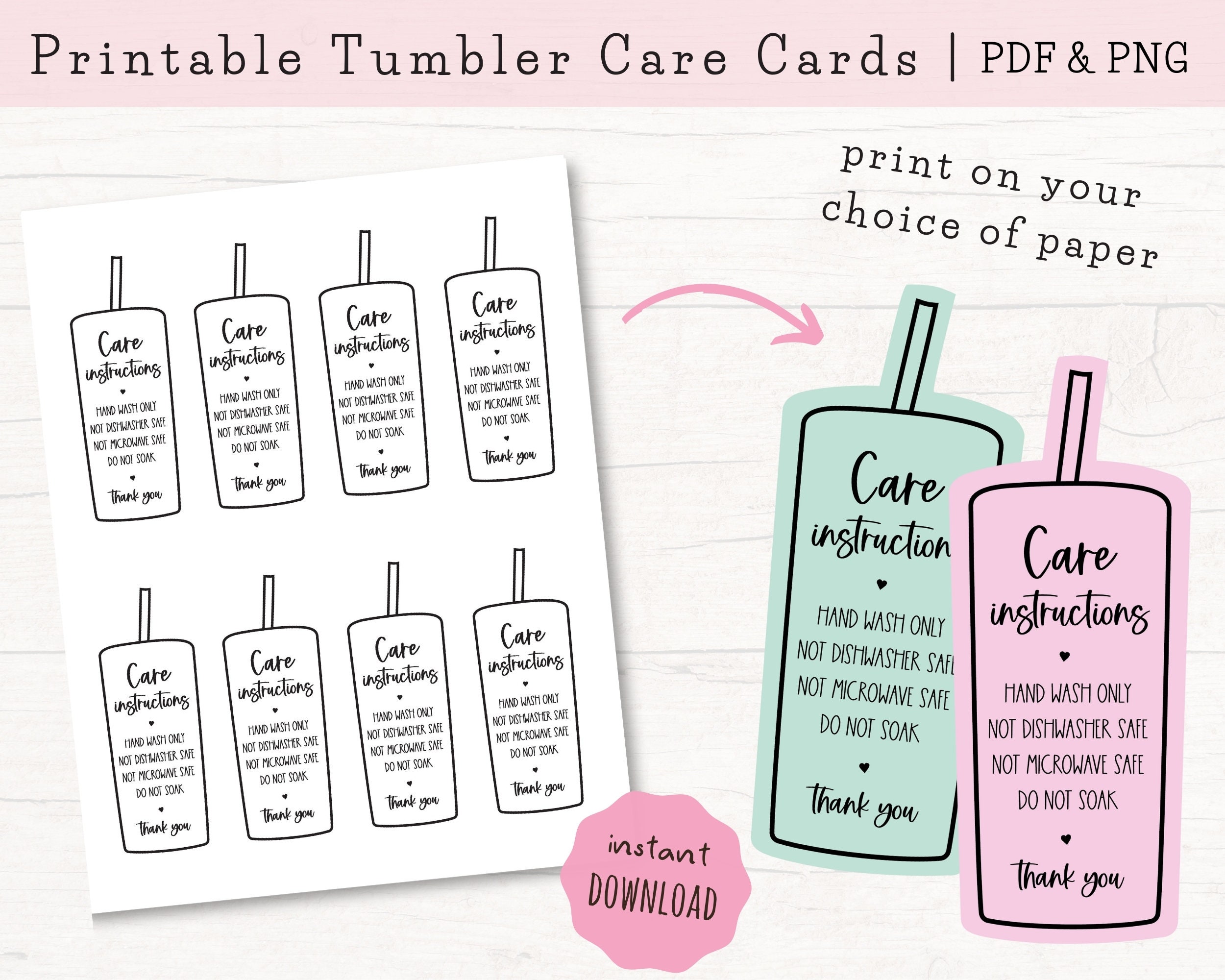 Printable Tumbler Care Cards, Skinny Tumbler Care Instructions, Cold Cup  Care Cards, Cup Care Cards Download, PDF & PNG 