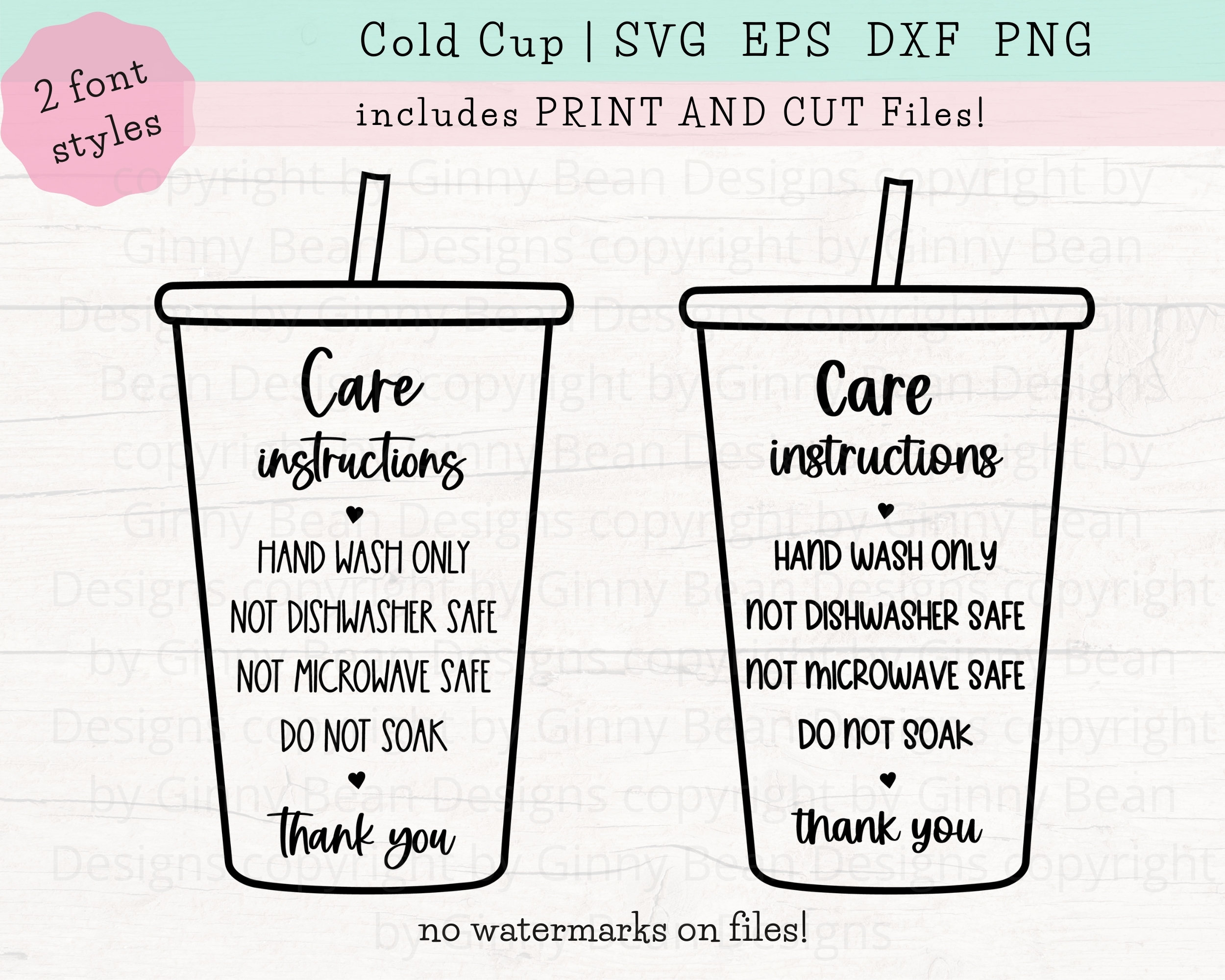 Cold Cup Printable Care Cards - Printable Care Instructions, Print and –  TheCraftyDrunkCo