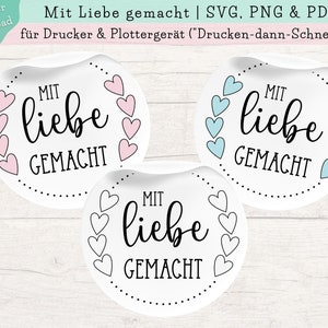 Made with Love (in German), Made with Love Tags Download, Small Business Templates, Handmade Stickers or Tags, in German
