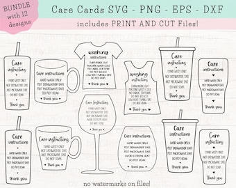 Care Card Bundle SVG PNG, Care Card Instructions, Print and Cut PNG, Cup Care Cards, Tumbler Care Cards, Shirt Washing Instructions