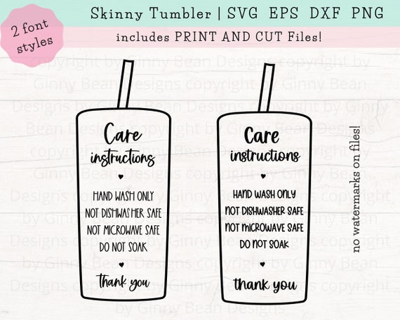 Skinny Tumbler Care Card SVG, Cold Cup Care Instructions, Print and Cut  PNG, Iced Tumbler Care, Vinyl Cup Care Card, Straight Cup Care Card 