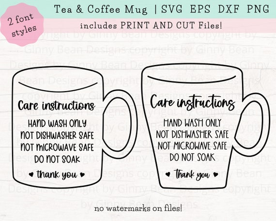 Mug Care Card SVG, Cup Care Instructions, Print and Cut Files