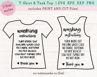 Shirt Care Instructions SVG, T-Shirt Care Cards SVG, Shirt Washing Instructions, Print and Cut PNG, Garment Care Svg, Cut Files Download