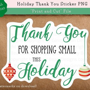 Thank You for Shopping Small this Holiday Sticker PNG, Christmas Packaging Sticker Download, Business Mail Stickers, Print and Cut Files