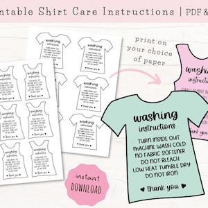 Shirt Care Cards PRINTABLE, Clothing Washing Instructions, T-Shirt Care Instructions, Garment Care, Apparel Care, Tank Top Sleeveless Shirt