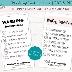 Washing Instructions PNG PDF, Printable Care Tags, Garment Care Instructions, Clothing Care Cards, Print and Cut, Ready to Print