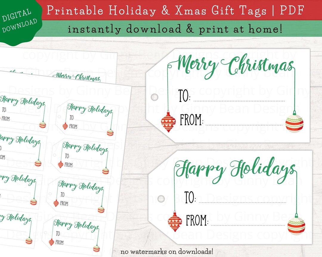Happy Holidays Tags Printable, Merry Christmas Gift Tags Download ...