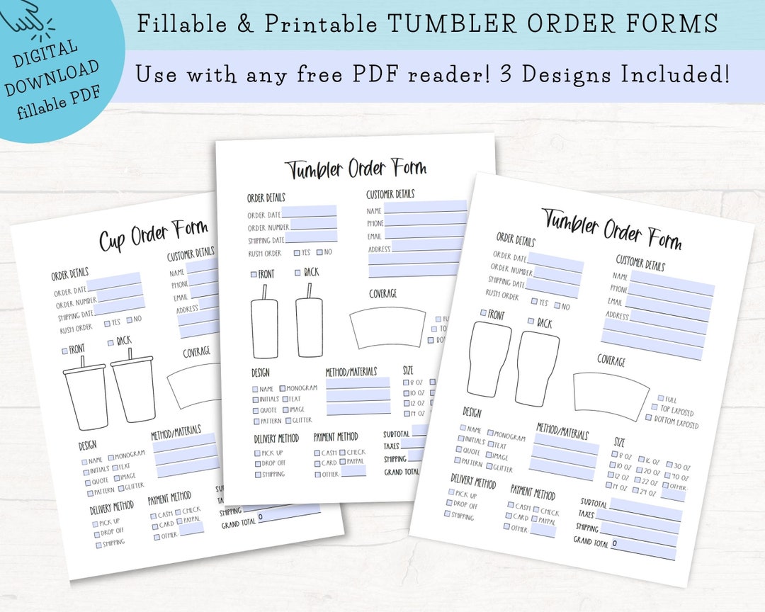 Tumbler Order Forms Bundle, Cold Cup Order Form, Sublimation Tumbler