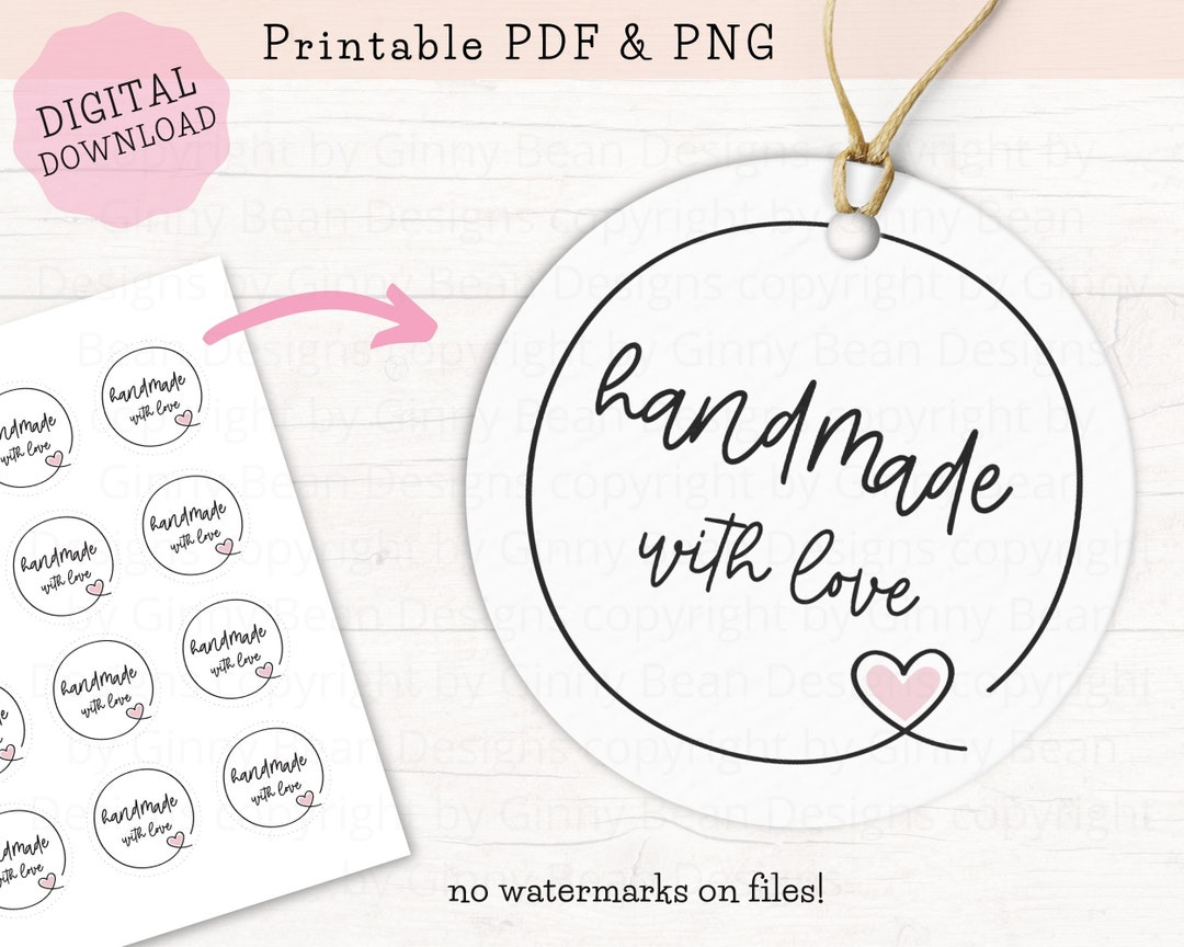 Printable Tags for Handmade Items, Handmade With Love Tags Download ...