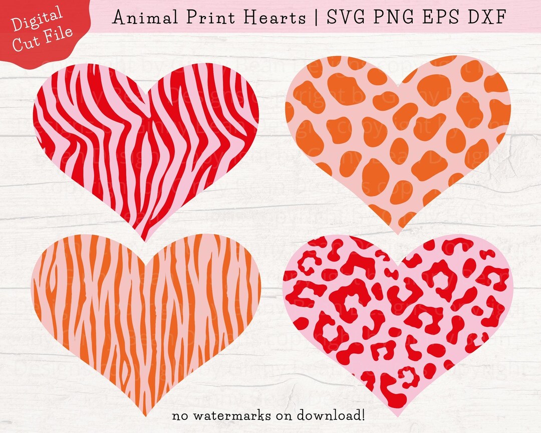 Leopard Heart SVG Bundle, Animal Print Hearts SVG, Valentines Leopard