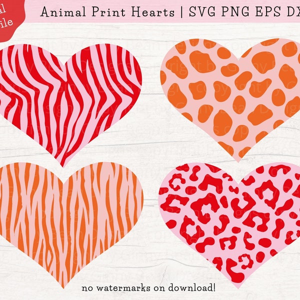 Leopard Heart SVG Bundle, Animal Print Hearts SVG, Valentines Leopard Print SVG, Cheetah Heart Svg, Cheetah Print, Zebra Heart Svg