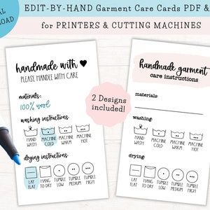 DIY Handmade Garment Care Labels, Delicate Garment Care Instructions, Wool Care Tags printable, Hand Knit Care Cards, Ready to Print PDF PNG