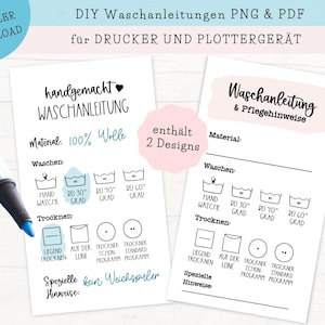 Waschanleitung deutsch, Pflegehinweise deutsch, Druckvorlage DIY, zum Ausdrucken, Digitaler Download, Drucken dann Schneiden, PDF & PNG