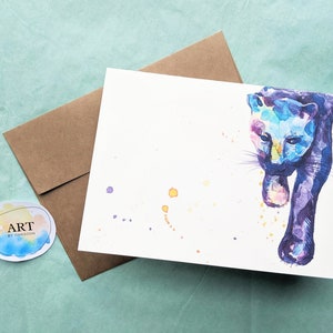 Aguarela da pantera preta de <br> Entrega Rápida? Impressão pintada à mão | Cartão em branco com envelope (5x7 polegadas)
