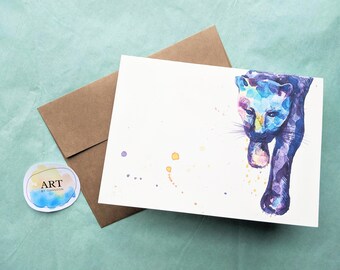 Black Panther Watercolor Greeting Card | Hand Painted Print | Blank Card with Envelope (5x7 inch)